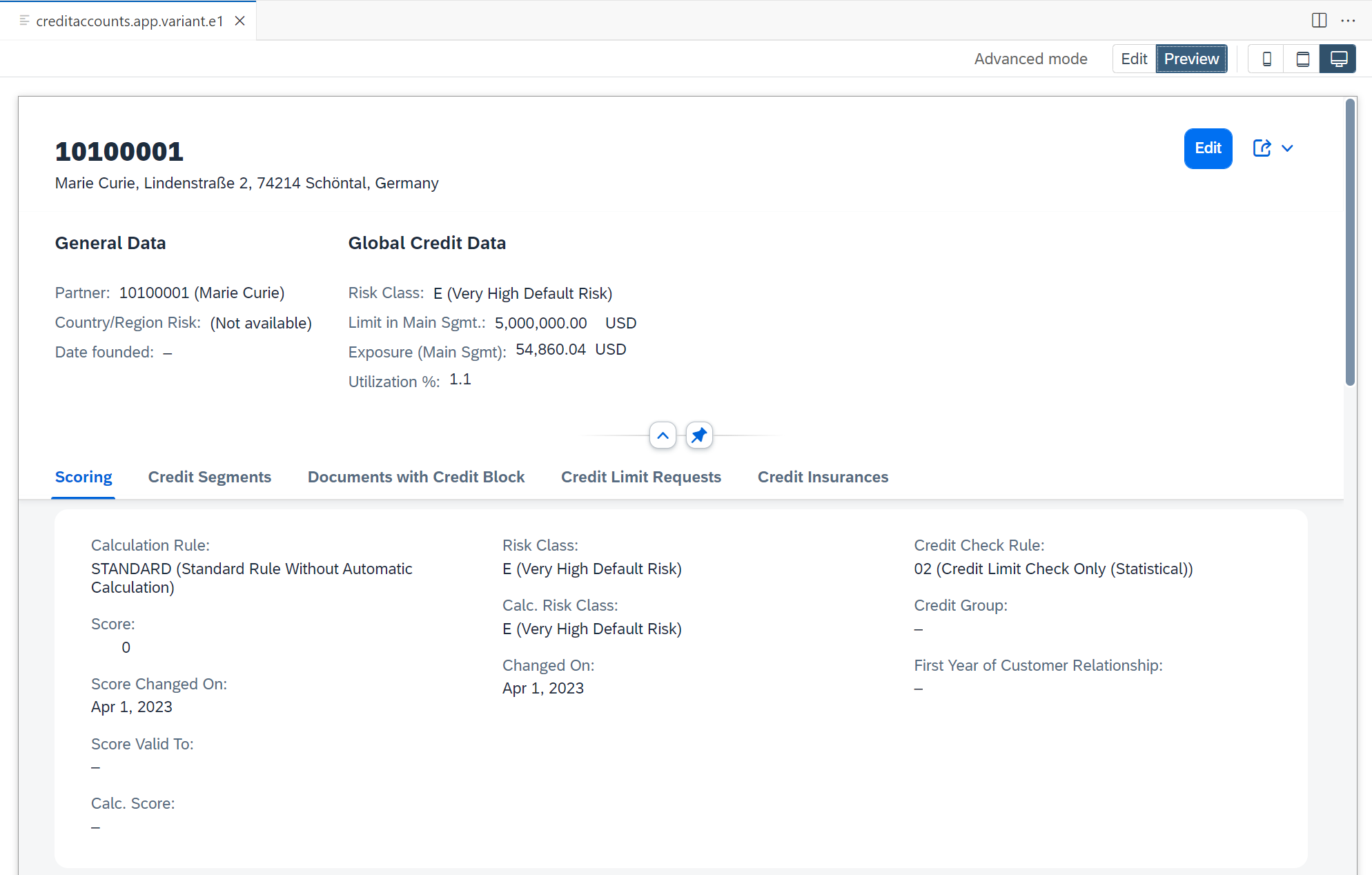 Application variant preview: Object Page